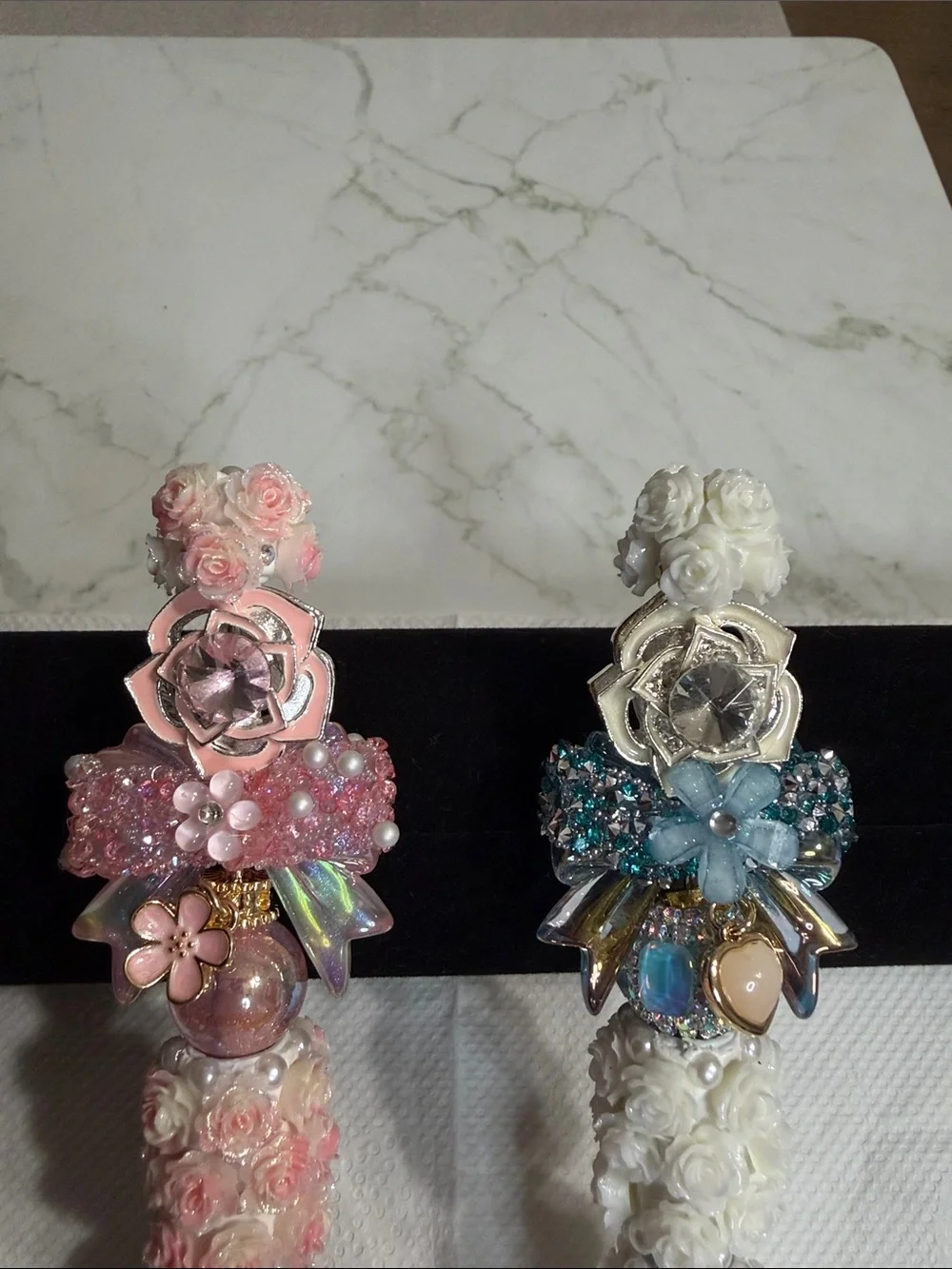 Handcrafted Floral Crystal Ballpoint Pen - Pink and White